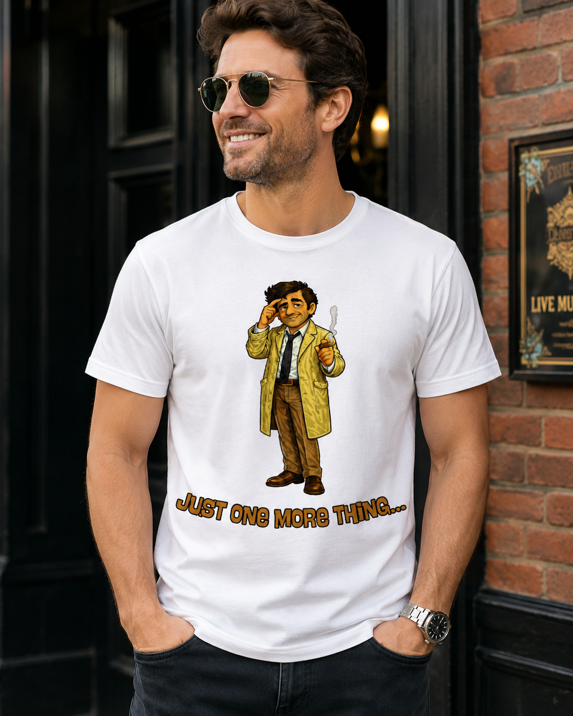Columbo Cartoon Just One More Thing Detective T-Shirt | Funny TV-Inspired Mystery Tee