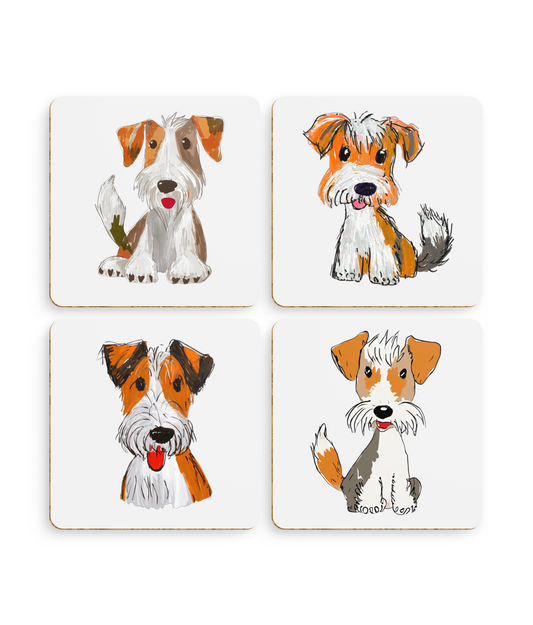 Wire Haired Fox Terrier Coasters - Pack of 4 - Cartoon Style - WHFT WFT