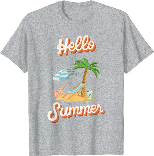 Hello Summer - Palm Tree Island - T-Shirt